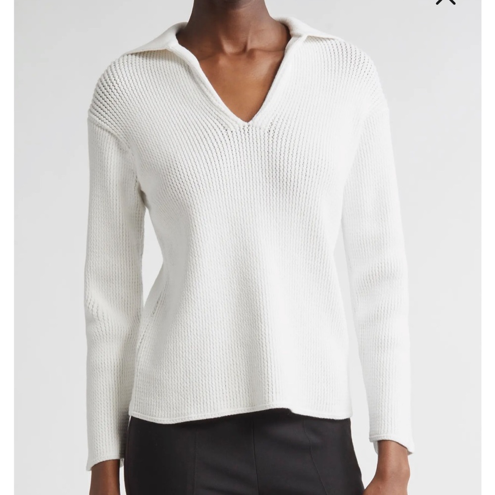 Vince Collared V‑Neck White Sweater